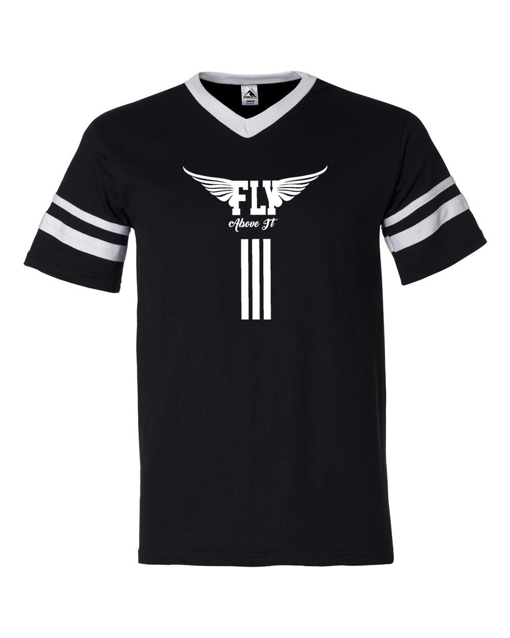 Fly Above It V-Neck Jersey with Striped Sleeves