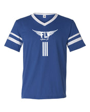 Load image into Gallery viewer, Fly Above It V-Neck Jersey with Striped Sleeves
