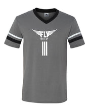 Load image into Gallery viewer, Fly Above It V-Neck Jersey with Striped Sleeves
